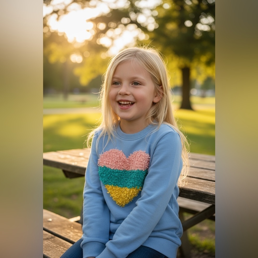 Frendz Blue Sweatshirt Heart Long Sleeve Top Cotton Girls 7-8 NEW